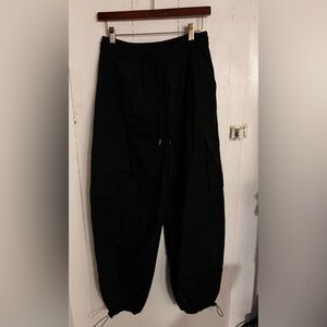 Black Drawstring Parachute Pants